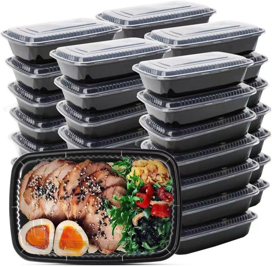 Meal prep bakjes set van 50 stuks 946 ml zwart - happygetfit.com