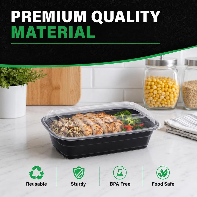 Laad afbeelding in Galerijviewer, Meal prep bakjes set van 50 stuks 946 ml zwart - happygetfit.com
