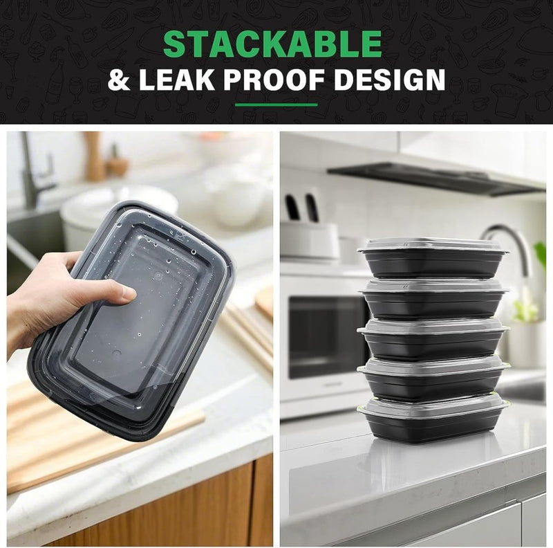 Laad afbeelding in Galerijviewer, Meal prep bakjes set van 50 stuks 946 ml zwart - happygetfit.com
