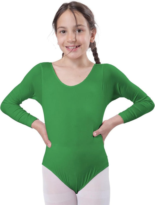 Meisjesbody voor dans, ballet, meisjes, lange mouwen, ronde hals, dansshirt voor meisjes, danseres, gymnastiek - happygetfit.com