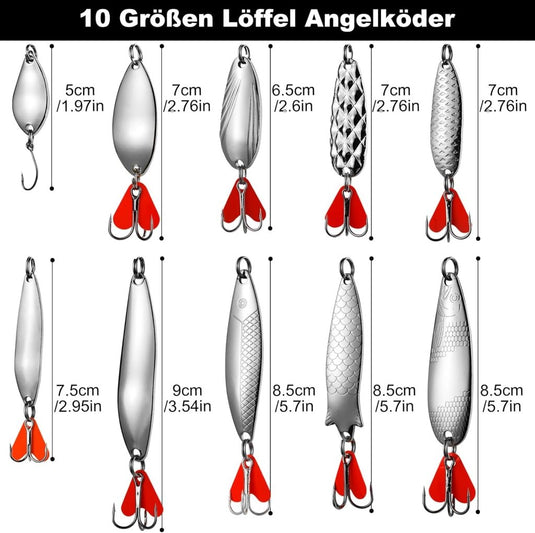 Metalen vislepels set van 10 stuks 5 g en 8 g - happygetfit.com