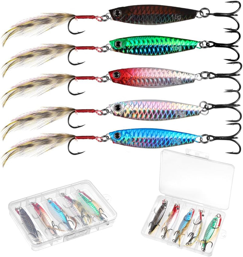 Carica l’immagine nel visualizzatore della galleria, Metalen visspinners 3 stuks 7,8 cm en 30 gram met veren en reflecterende bladen – makreelaas – zeeviskunstaas - happygetfit.com
