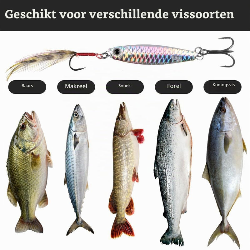 Carica l’immagine nel visualizzatore della galleria, Metalen visspinners 3 stuks 7,8 cm en 30 gram met veren en reflecterende bladen – makreelaas – zeeviskunstaas - happygetfit.com
