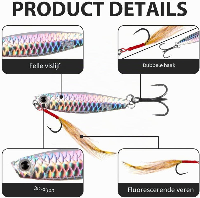 Carica l’immagine nel visualizzatore della galleria, Metalen visspinners 3 stuks 7,8 cm en 30 gram met veren en reflecterende bladen – makreelaas – zeeviskunstaas - happygetfit.com
