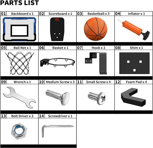 Mini basketbalring voor deur met scorebord en 3 ballen - happygetfit.com