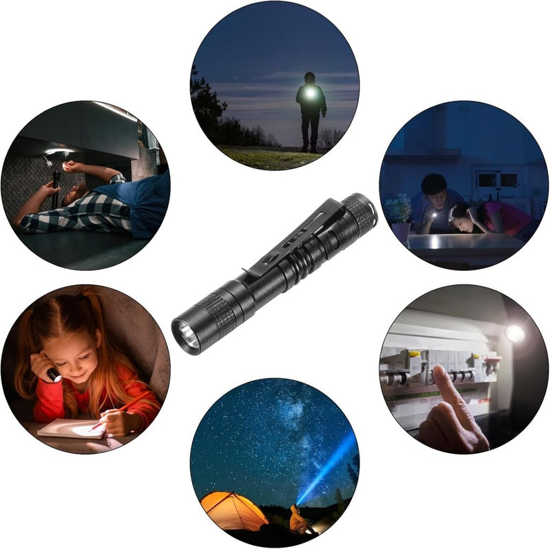 Laad afbeelding in Galerijviewer, Mini LED zaklamp met clip 91 mm zwart – aluminium penlight – camping en outdoor accessoires - happygetfit.com
