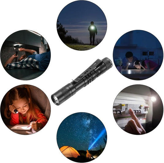 Mini LED zaklamp met clip 91 mm zwart – aluminium penlight – camping en outdoor accessoires - happygetfit.com