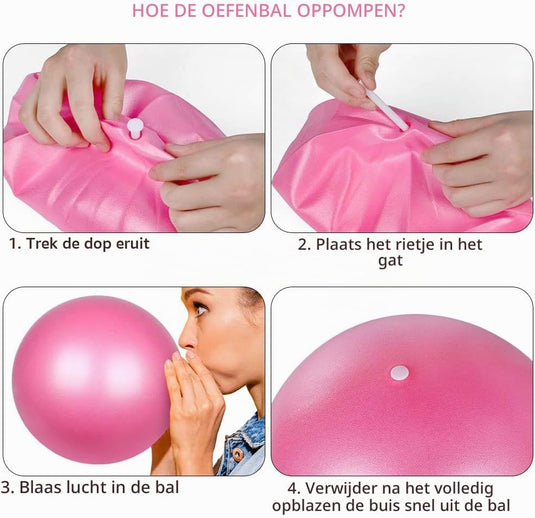 Mini pilatesbal 25 cm van antislip PVC voor yoga balans en buikspiertraining met opblaasslang – oefenbal – core training - happygetfit.com
