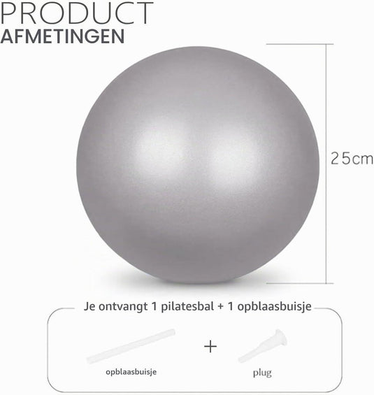 Mini pilatesbal 25 cm van antislip PVC voor yoga balans en buikspiertraining met opblaasslang – oefenbal – core training - happygetfit.com