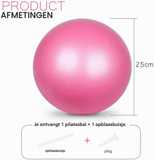 Mini pilatesbal 25 cm van antislip PVC voor yoga balans en buikspiertraining met opblaasslang – oefenbal – core training - happygetfit.com
