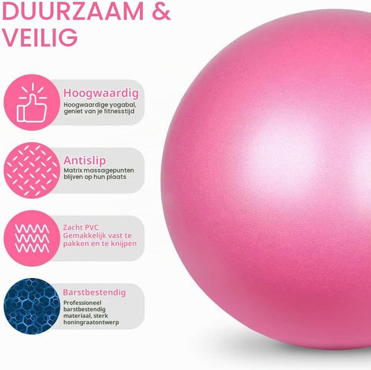 Mini pilatesbal 25 cm van antislip PVC voor yoga balans en buikspiertraining met opblaasslang – oefenbal – core training - happygetfit.com