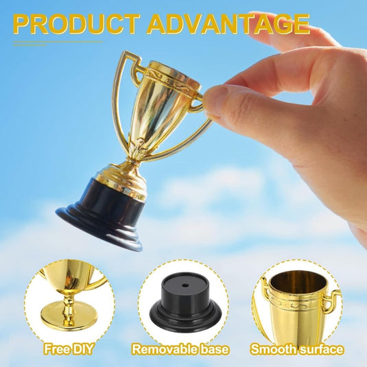 Mini trofeeën 12 stuks 8,2 cm goudkleurig – kleine sportbekers – prijzen en trofeeën - happygetfit.com