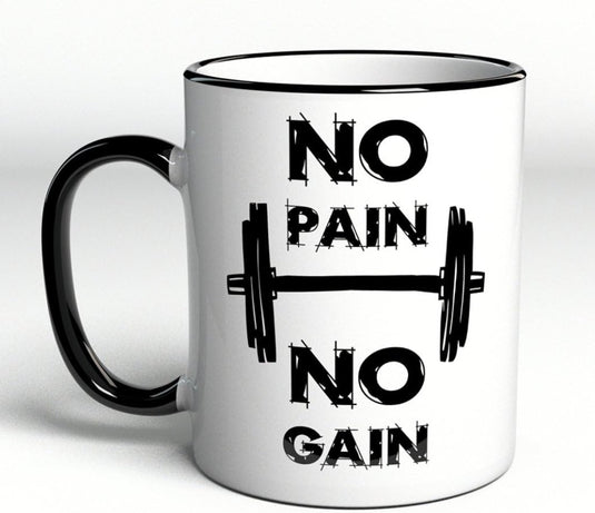 Mok met spreuk/opschrift "No Pain No Gain" - happygetfit.com