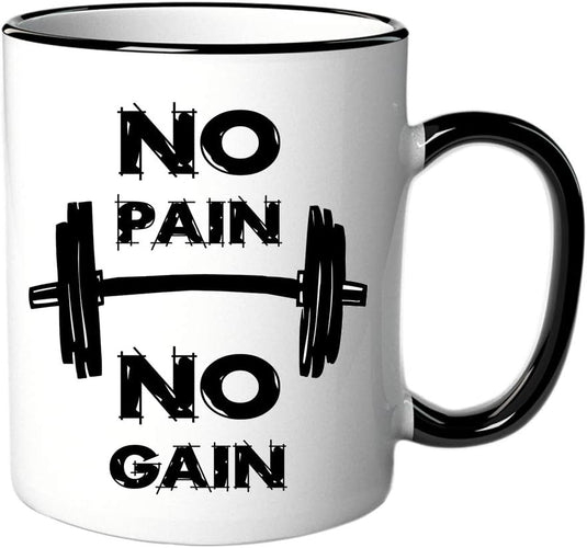 Mok met spreuk/opschrift "No Pain No Gain" - happygetfit.com