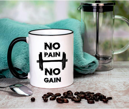 Mok met spreuk/opschrift "No Pain No Gain" - happygetfit.com