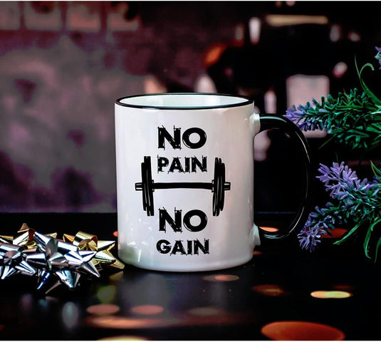 Mok met spreuk/opschrift "No Pain No Gain" - happygetfit.com