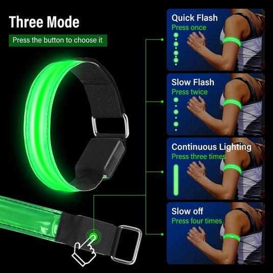 MOLBORY Led-armband, USB, 4 stuks, reflecterende ledband, lichtband, voor kinderen, reflecterende band, licht voor joggen, hardlopen, sport - happygetfit.com