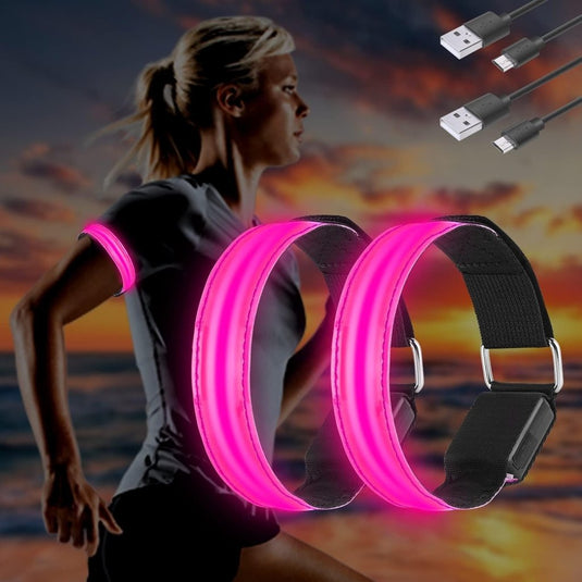 MOLBORY Led-armband, USB, 4 stuks, reflecterende ledband, lichtband, voor kinderen, reflecterende band, licht voor joggen, hardlopen, sport - happygetfit.com