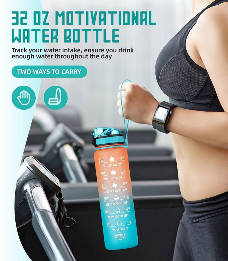 Load image into Gallery viewer, Motivational Water Bottle with Time Marker and Fruit Strainer, Leak-Proof, BPA Free, Non-Toxic, with Carrying Strap, Perfect for Fitness, Gym and Sports - happygetfit.com
