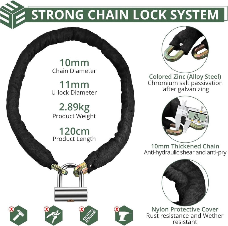 Chargez l'image dans la visionneuse de la galerie, Motorkettingslot 120 cm 10 mm met U-slot zwart - happygetfit.com
