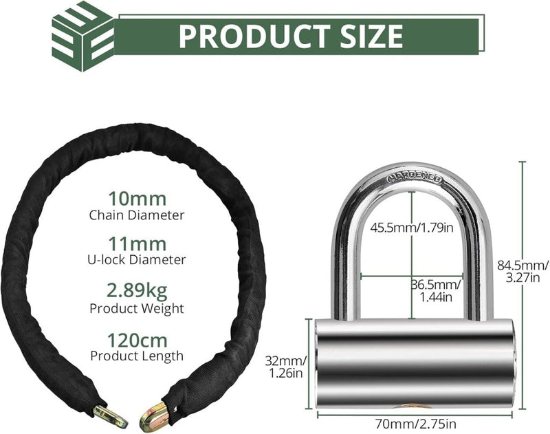 Chargez l'image dans la visionneuse de la galerie, Motorkettingslot 120 cm 10 mm met U-slot zwart - happygetfit.com
