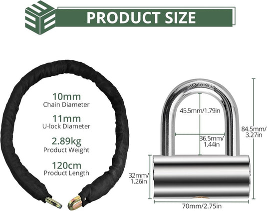 Motorkettingslot 120 cm 10 mm met U-slot zwart - happygetfit.com