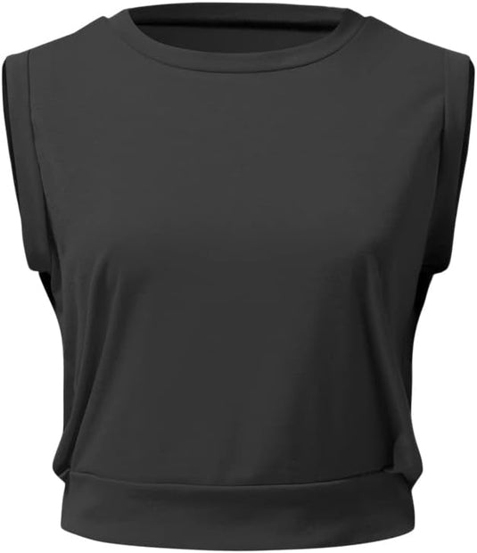 Mouwloze crop sporttop dames losse pasvorm - happygetfit.com