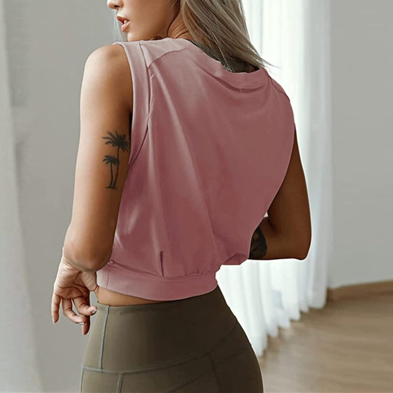 Laad afbeelding in Galerijviewer, Mouwloze crop sporttop dames losse pasvorm - happygetfit.com
