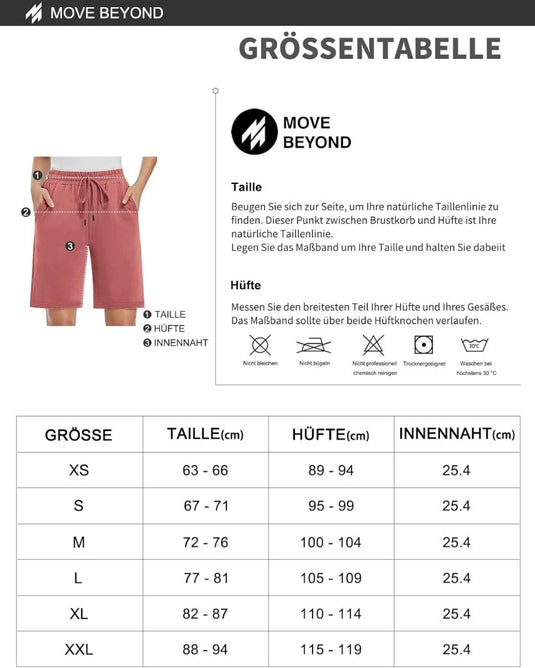 MOVE BEYOND Bermudashort voor dames, 36 cm lang, 3 zakken, atletische yoga, gym, sweatshorts met trekkoord, lounge, slaapshorts - happygetfit.com
