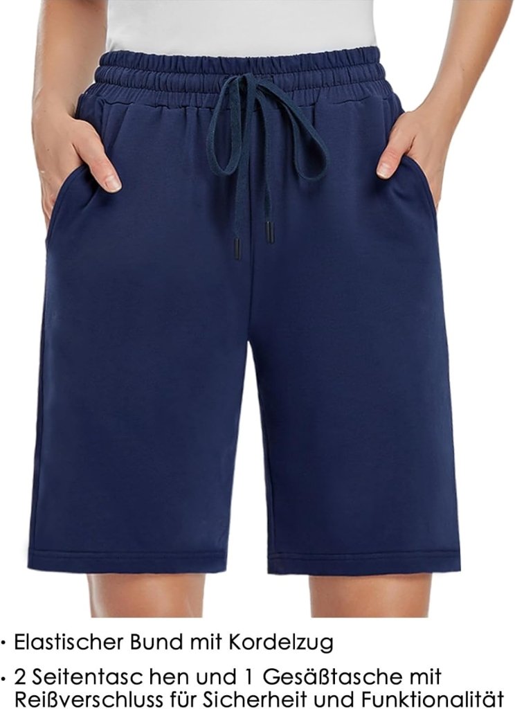 Laad afbeelding in Galerijviewer, MOVE BEYOND Bermudashort voor dames, 36 cm lang, 3 zakken, atletische yoga, gym, sweatshorts met trekkoord, lounge, slaapshorts - happygetfit.com
