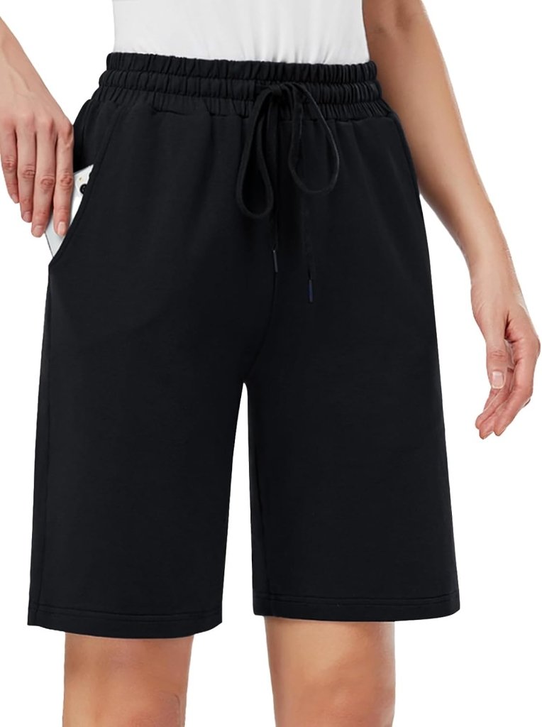 Laad afbeelding in Galerijviewer, MOVE BEYOND Bermudashort voor dames, 36 cm lang, 3 zakken, atletische yoga, gym, sweatshorts met trekkoord, lounge, slaapshorts - happygetfit.com
