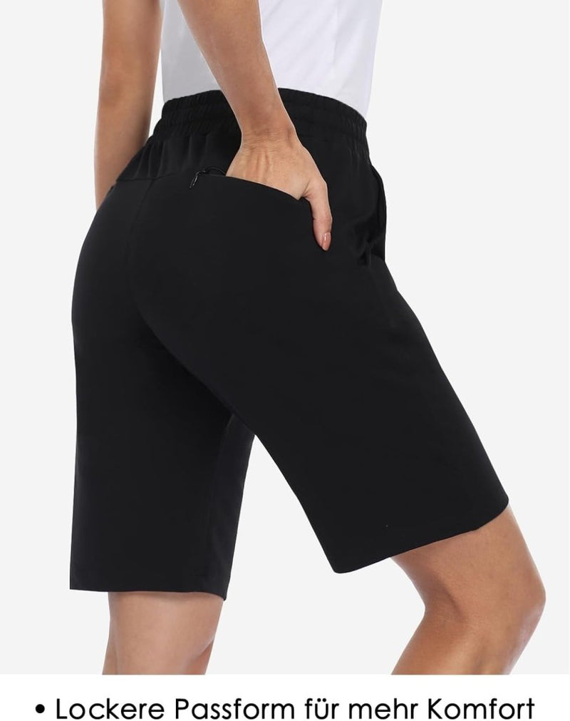 Laad afbeelding in Galerijviewer, MOVE BEYOND Bermudashort voor dames, 36 cm lang, 3 zakken, atletische yoga, gym, sweatshorts met trekkoord, lounge, slaapshorts - happygetfit.com
