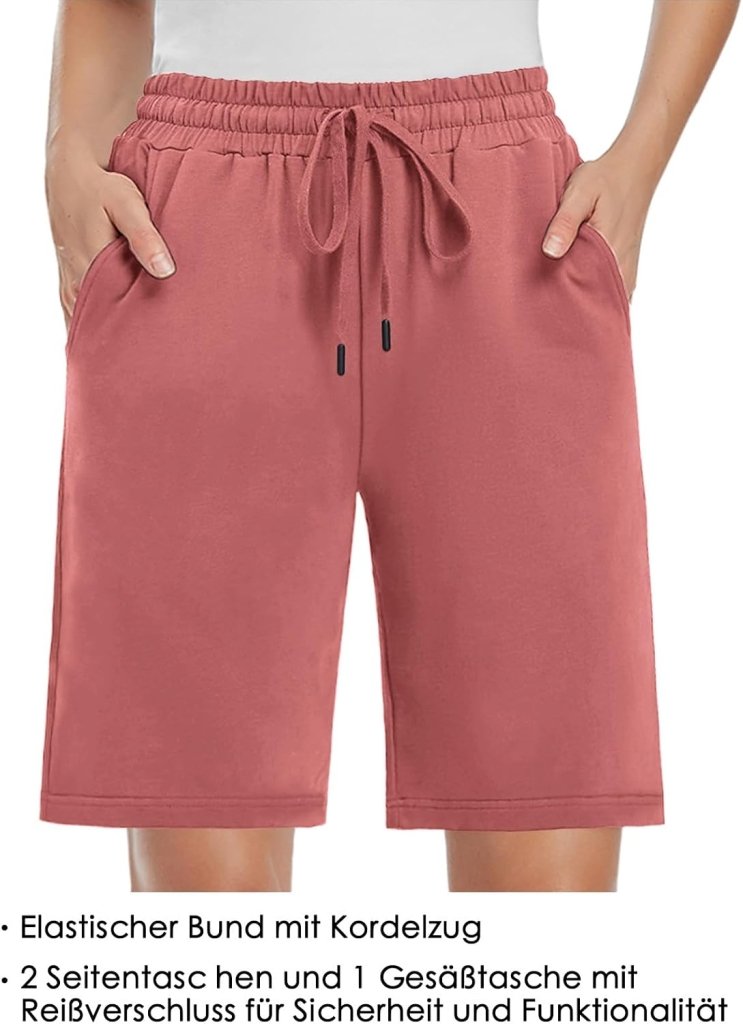 Laad afbeelding in Galerijviewer, MOVE BEYOND Bermudashort voor dames, 36 cm lang, 3 zakken, atletische yoga, gym, sweatshorts met trekkoord, lounge, slaapshorts - happygetfit.com
