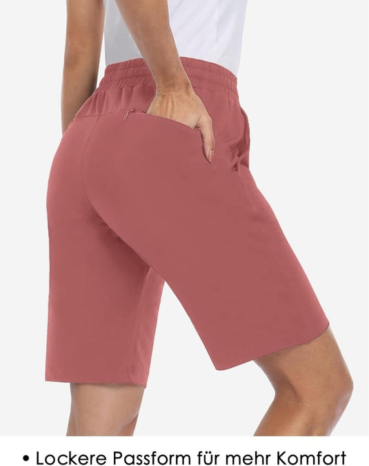 MOVE BEYOND Bermudashort voor dames, 36 cm lang, 3 zakken, atletische yoga, gym, sweatshorts met trekkoord, lounge, slaapshorts - happygetfit.com