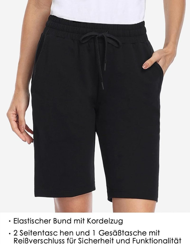 Laad afbeelding in Galerijviewer, MOVE BEYOND Bermudashort voor dames, 36 cm lang, 3 zakken, atletische yoga, gym, sweatshorts met trekkoord, lounge, slaapshorts - happygetfit.com
