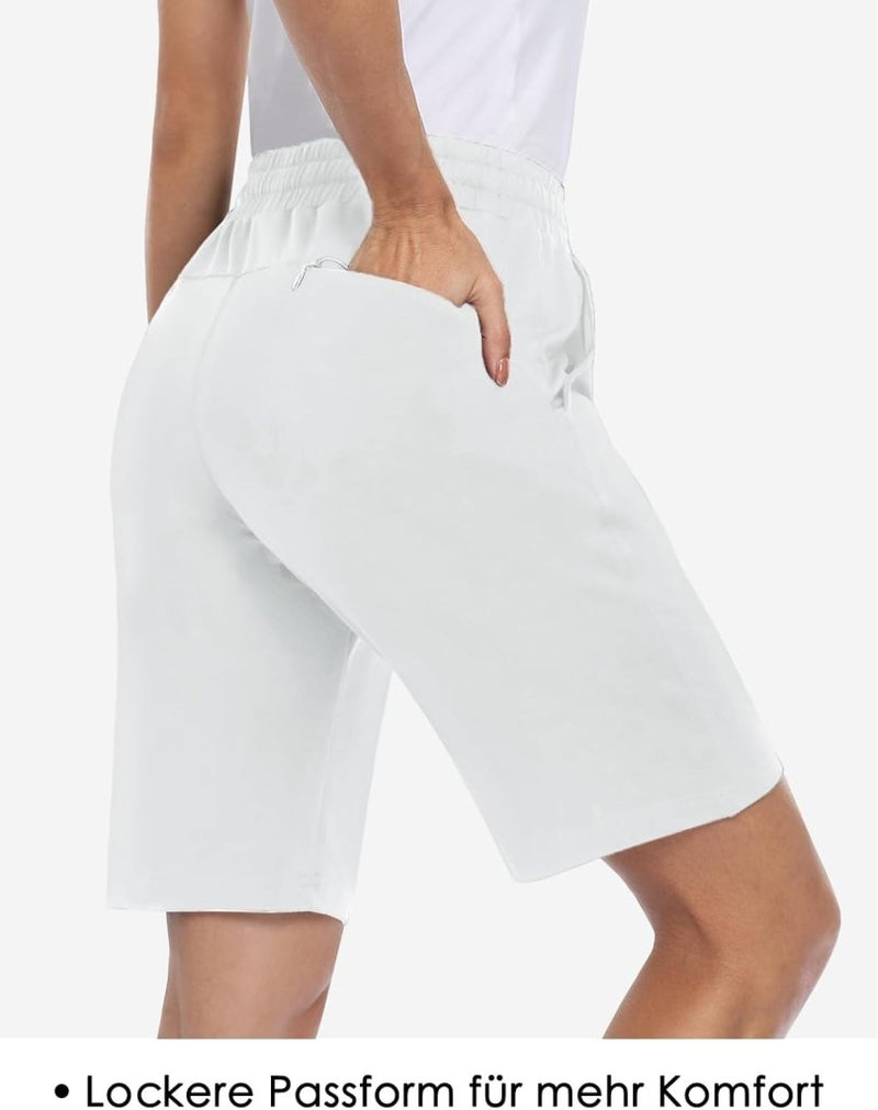 Laad afbeelding in Galerijviewer, MOVE BEYOND Bermudashort voor dames, 36 cm lang, 3 zakken, atletische yoga, gym, sweatshorts met trekkoord, lounge, slaapshorts - happygetfit.com
