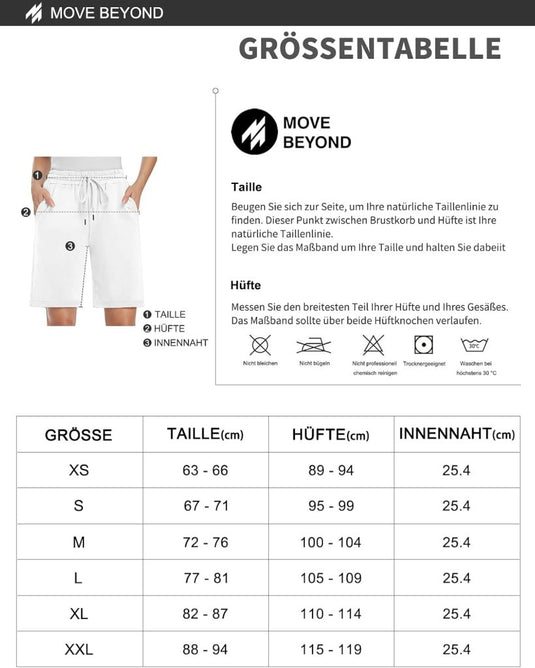 MOVE BEYOND Bermudashort voor dames, 36 cm lang, 3 zakken, atletische yoga, gym, sweatshorts met trekkoord, lounge, slaapshorts - happygetfit.com