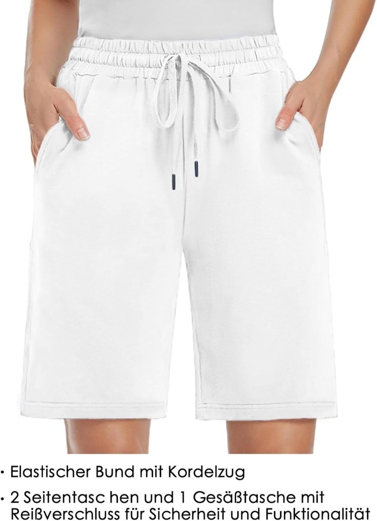 Laad afbeelding in Galerijviewer, MOVE BEYOND Bermudashort voor dames, 36 cm lang, 3 zakken, atletische yoga, gym, sweatshorts met trekkoord, lounge, slaapshorts - happygetfit.com
