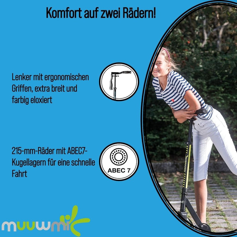 Laad afbeelding in Galerijviewer, muuwmi Aluminium step Neon – step, 180 mm, ABEC 5, GS-getest, in hoogte verstelbaar, wielen met ledverlichting, groen-zwart - happygetfit.com
