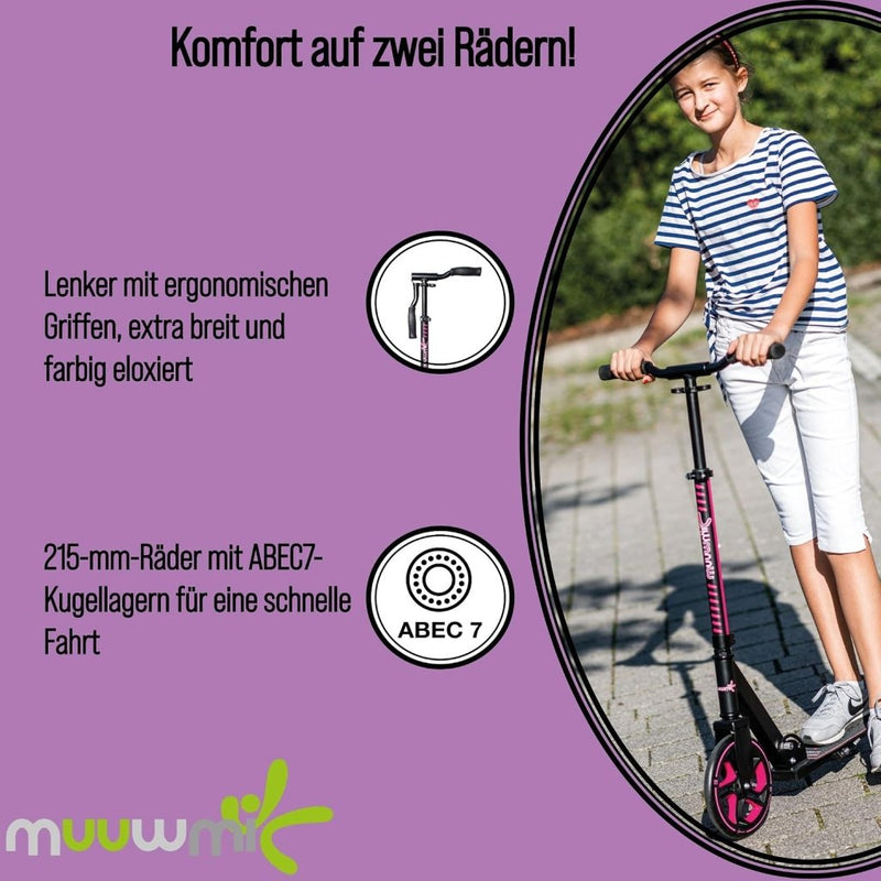 Laad afbeelding in Galerijviewer, muuwmi Aluminium step Neon – step, 180 mm, ABEC 5, GS-getest, in hoogte verstelbaar, wielen met ledverlichting, groen-zwart - happygetfit.com
