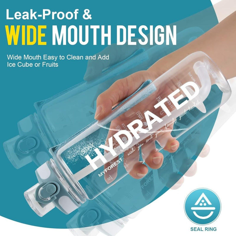 Laad afbeelding in Galerijviewer, MYFOREST Tritan waterfles, grote tuit voor slok/verwijderbaar rietje voor slok, Anti-kras tijdmarkering voor motiverende hydratatie, valbestendig/BPA-vrij - happygetfit.com
