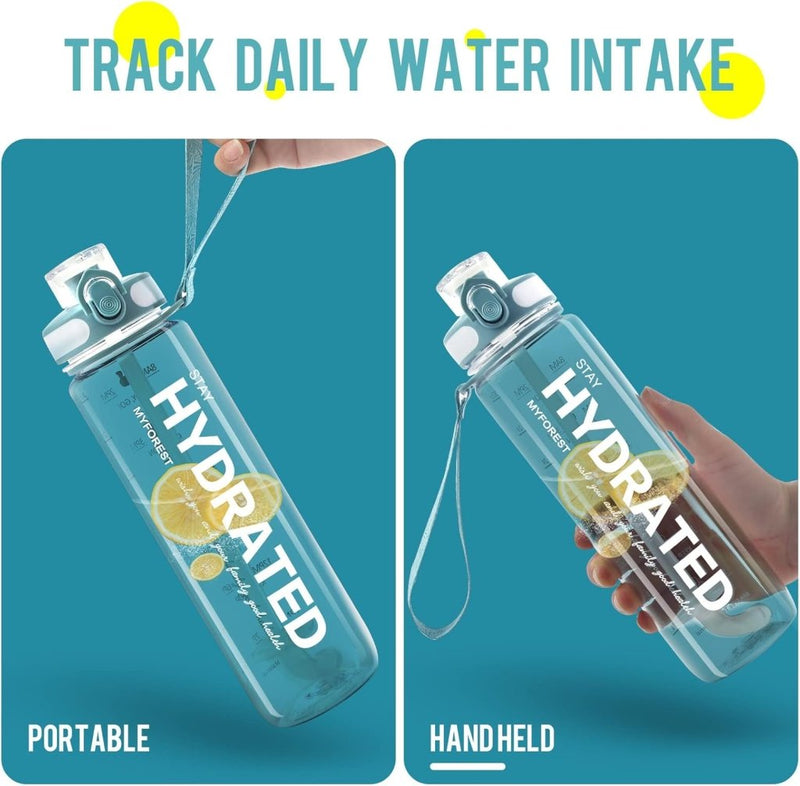 Laad afbeelding in Galerijviewer, MYFOREST Tritan waterfles, grote tuit voor slok/verwijderbaar rietje voor slok, Anti-kras tijdmarkering voor motiverende hydratatie, valbestendig/BPA-vrij - happygetfit.com

