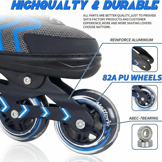 Nattork Verstelbare inline skates voor kinderen en volwassenen met oplichtend wiel, outdoor en indoor verlichte rolschaatsen voor jongens en meisjes, beginners - happygetfit.com
