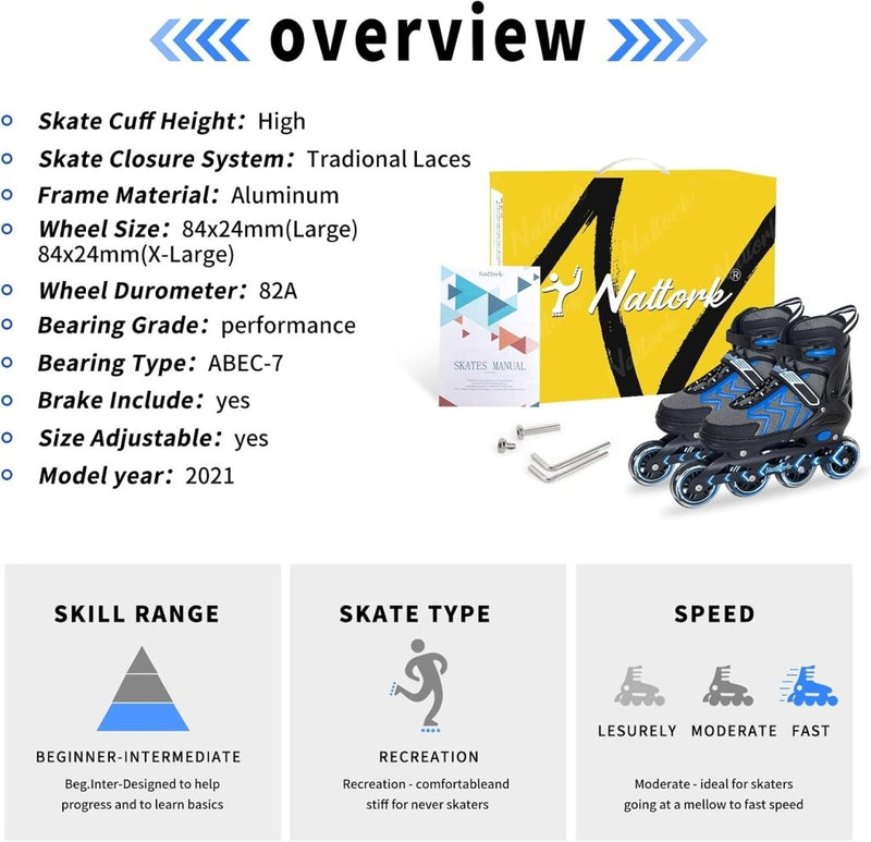 Laad afbeelding in Galerijviewer, Nattork Verstelbare inline skates voor kinderen en volwassenen met oplichtend wiel, outdoor en indoor verlichte rolschaatsen voor jongens en meisjes, beginners - happygetfit.com
