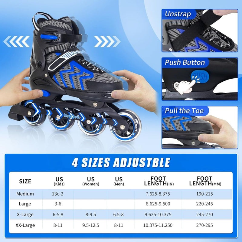 Laad afbeelding in Galerijviewer, Nattork Verstelbare inline skates voor kinderen en volwassenen met oplichtend wiel, outdoor en indoor verlichte rolschaatsen voor jongens en meisjes, beginners - happygetfit.com

