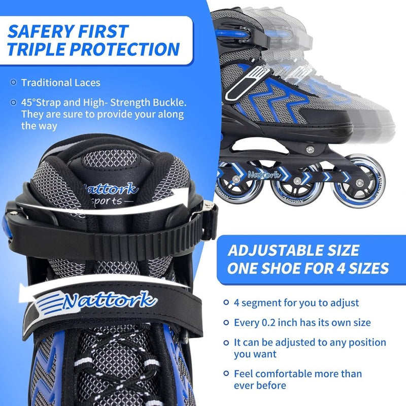 Laad afbeelding in Galerijviewer, Nattork Verstelbare inline skates voor kinderen en volwassenen met oplichtend wiel, outdoor en indoor verlichte rolschaatsen voor jongens en meisjes, beginners - happygetfit.com
