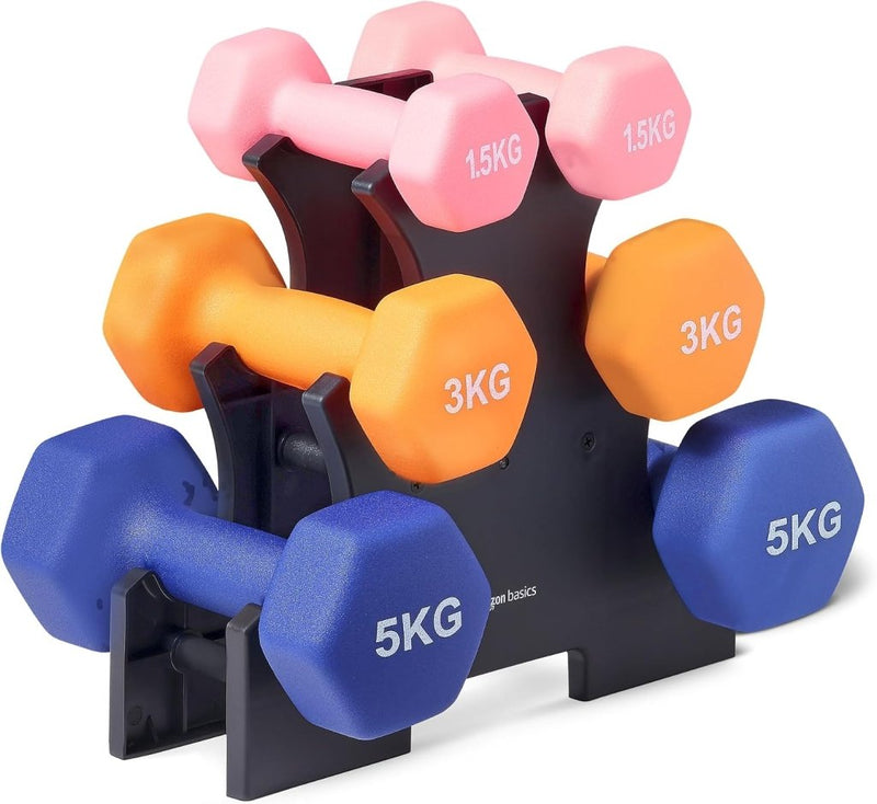 Laad afbeelding in Galerijviewer, Neopreen halterset met zeshoekige antislip dumbbells in verschillende gewichten – handgewichten – krachttraining - happygetfit.com
