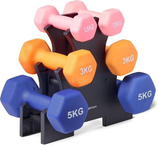 Neopreen halterset met zeshoekige antislip dumbbells in verschillende gewichten – handgewichten – krachttraining - happygetfit.com