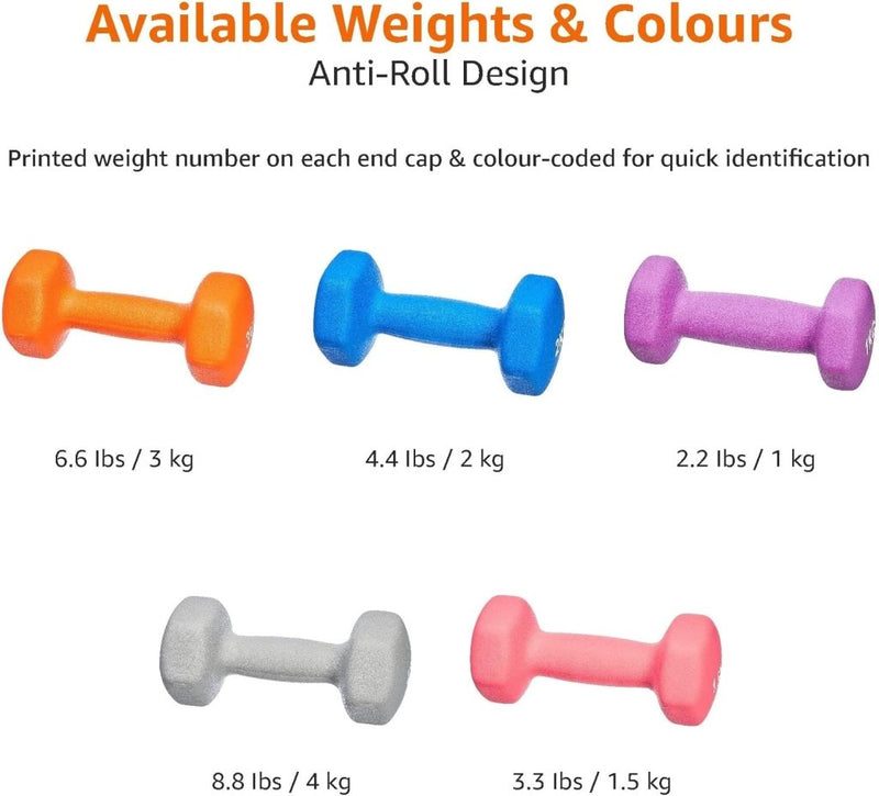 Laad afbeelding in Galerijviewer, Neopreen halterset met zeshoekige antislip dumbbells in verschillende gewichten – handgewichten – krachttraining - happygetfit.com
