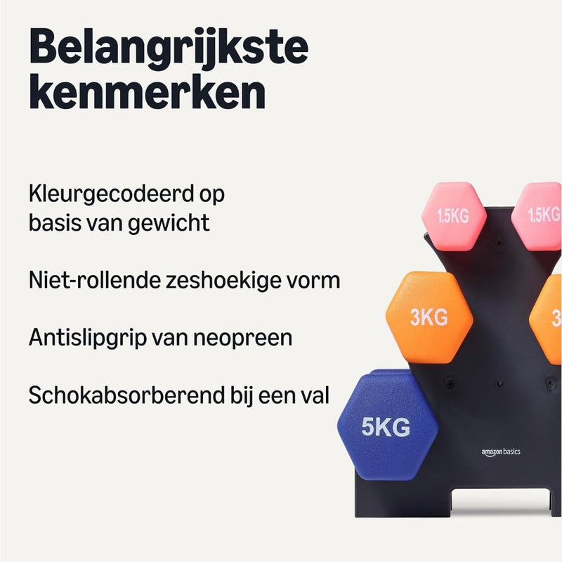 Laad afbeelding in Galerijviewer, Neopreen halterset met zeshoekige antislip dumbbells in verschillende gewichten – handgewichten – krachttraining - happygetfit.com
